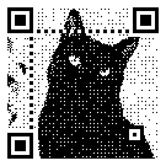 Dithered QR code of a black cat silhouette