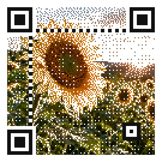 Dithered QR code of a sunflower in its original colors