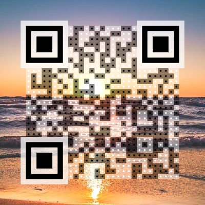Transparent QR code on a beach sunset photo