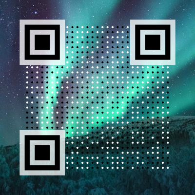 Transparent QR code dots-only on aurora background