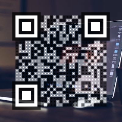 Transparent QR code on a dark background with inverted colors