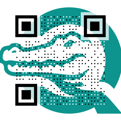 Transparent QR code on the QRocodile brand background