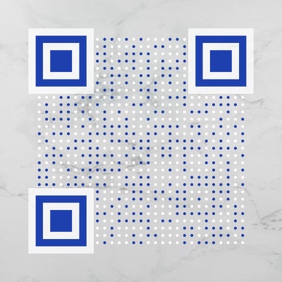 Transparent QR code with blue dots-only on marble